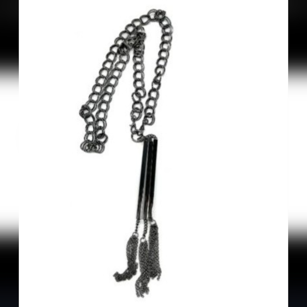 NWOT Premier Designs Black Hematite Tassel Necklace Signed
